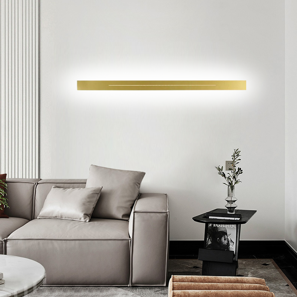 Minimalist Linear Gold Wall Lamp for living room white light 120cm