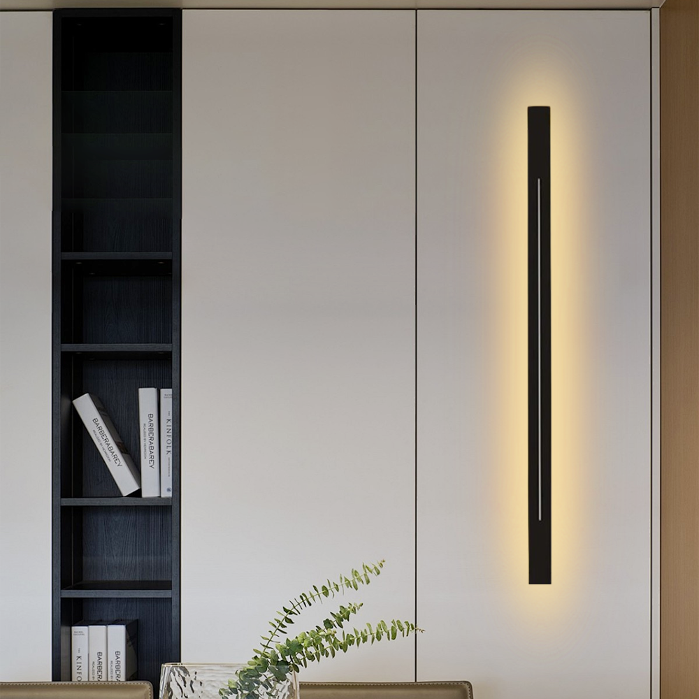Minimalist Linear Black Wall Lamp for living room warm light 150cm