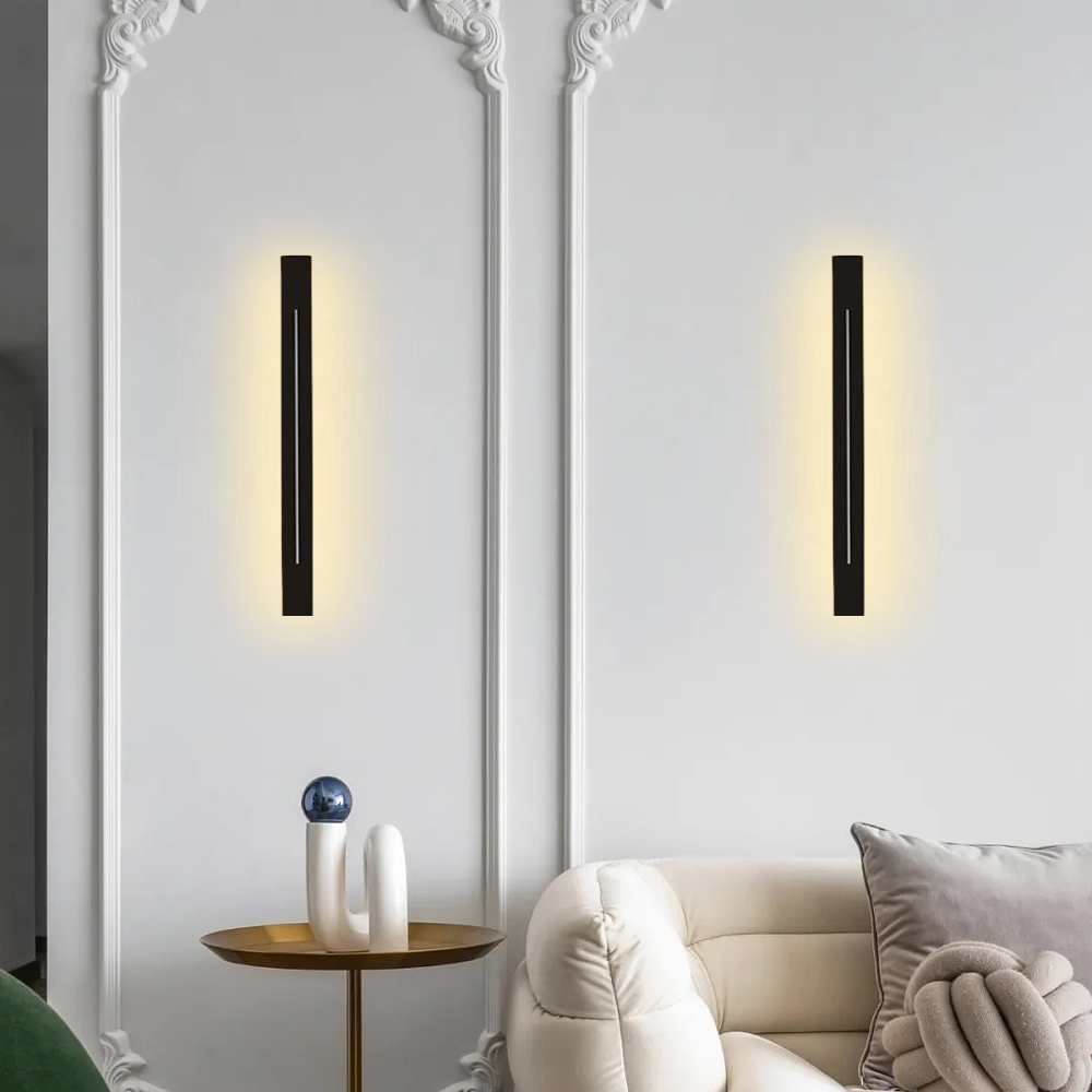 Minimalist Linear Black Wall Lamp for Bedroom dimmable light 60cm