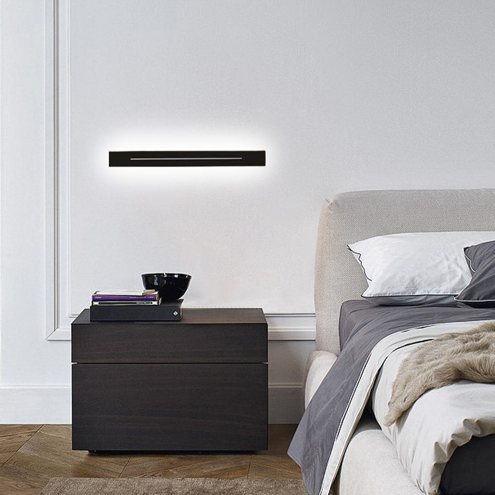 Minimalist Linear Black Wall Lamp for Bedroom white light 60cm