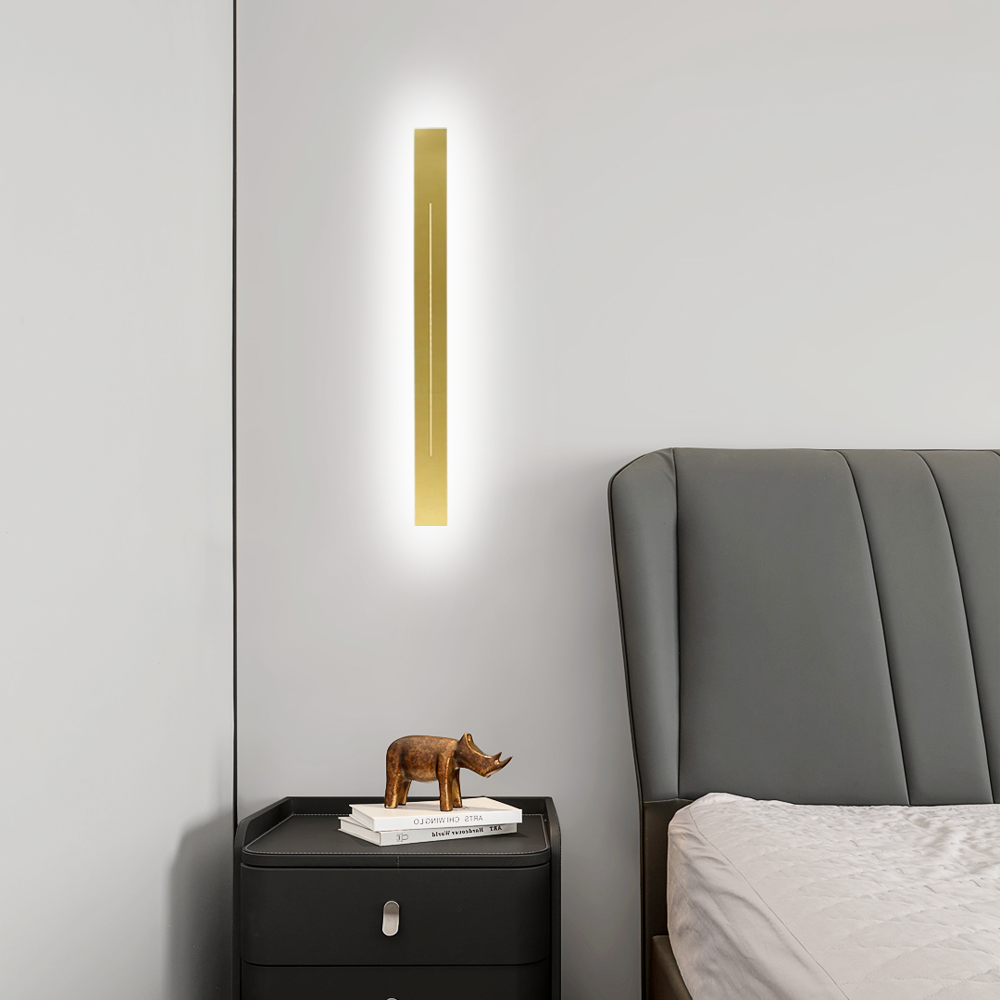 Minimalist Linear Gold Wall Lamp for bedroom white light 80cm