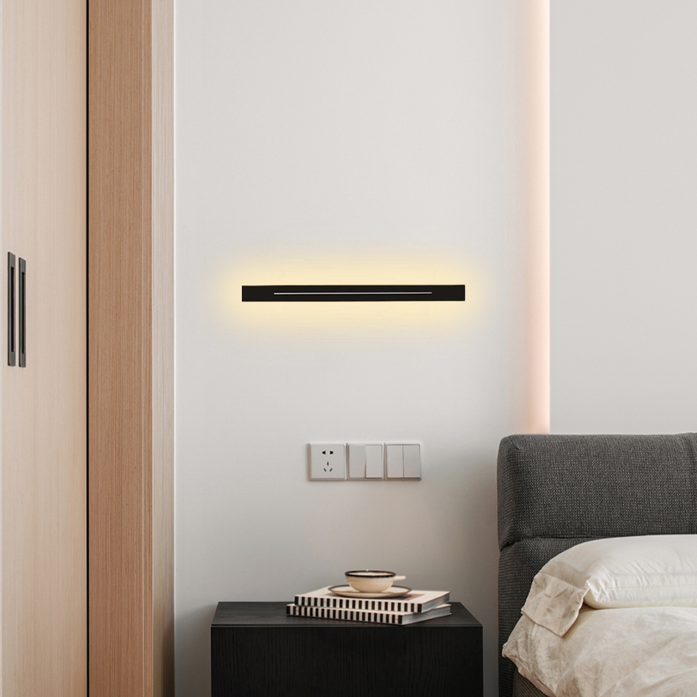 Minimalist Linear Black Wall Lamp for Bedroom dimmable light 80cm