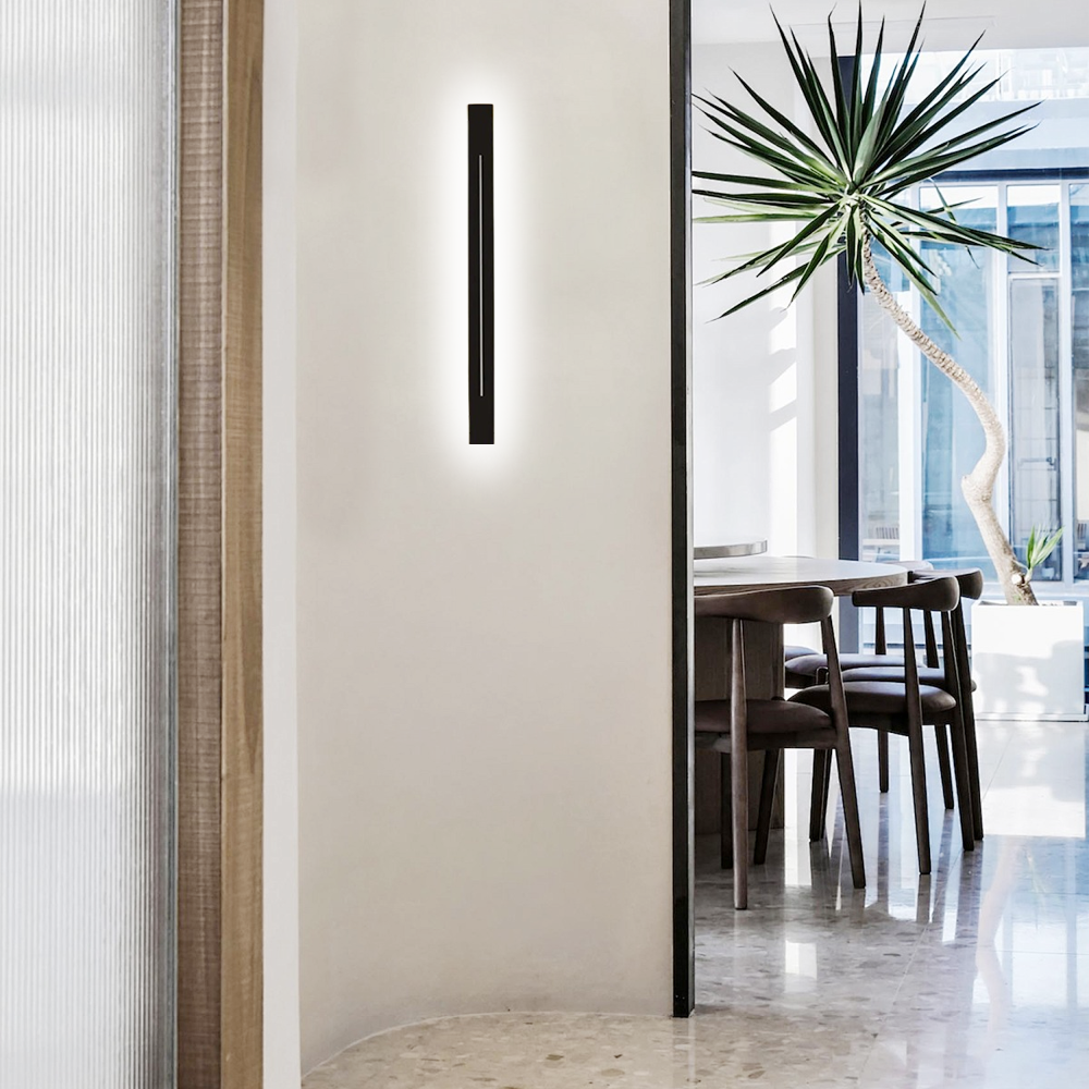Minimalist Linear Black Wall Lamp for living room white light 80cm