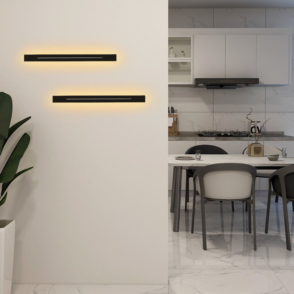 Minimalist Linear Black Wall Lamp for living room warm light 80cm