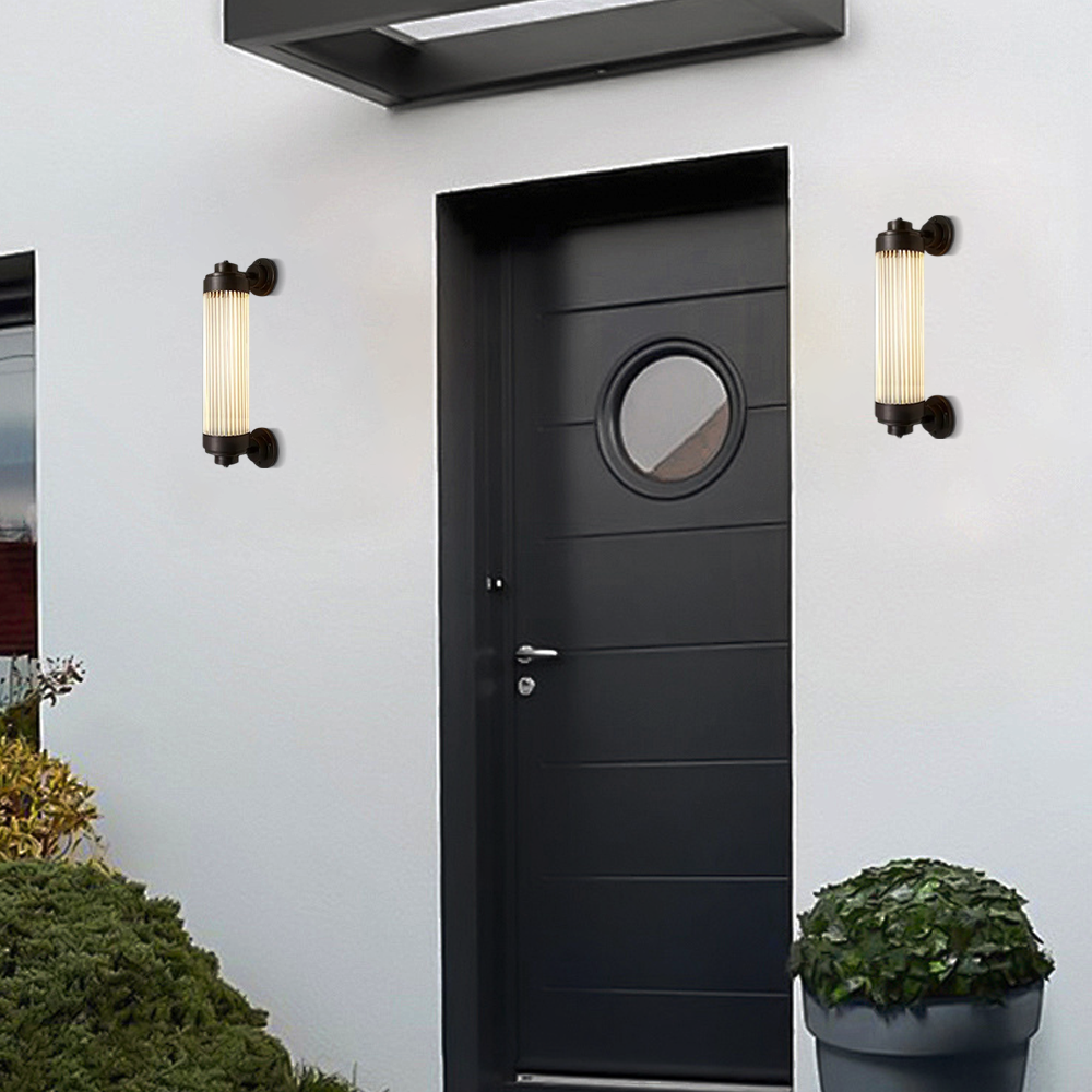 Modern Outdoor Wall Lamp - Bronze Glass Cylindrical Design for Garden