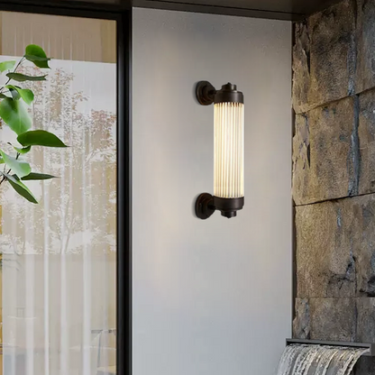 Outdoor Wall Lamp - Bronze Glass Cylindrical