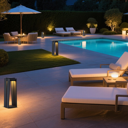 Industrial Metal & Glass Outdoor Floor Lamp 