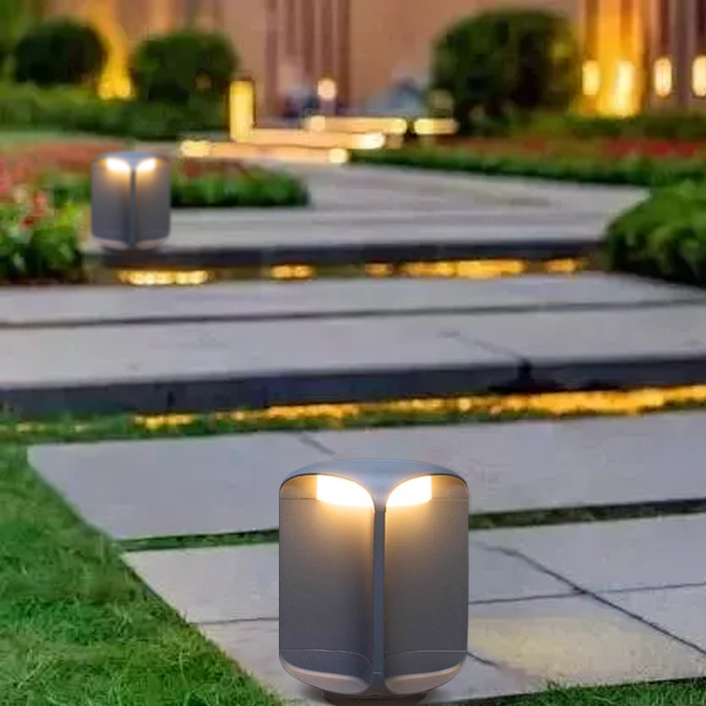 Modern Black/Grey Outdoor Floor Lamp Metal Glass Cylindrical Outdoor