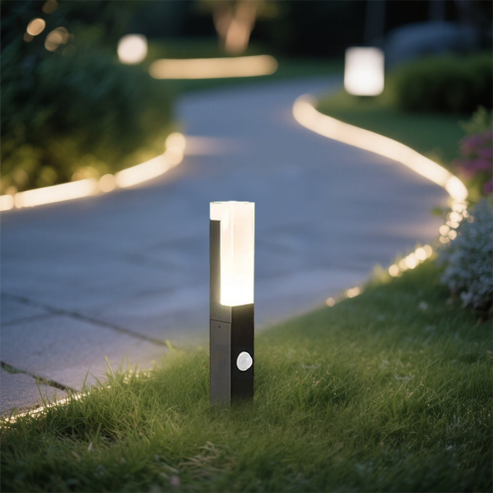 Modern Black Rectangular Sensor Outdoor Path Light  Lawn  40cm