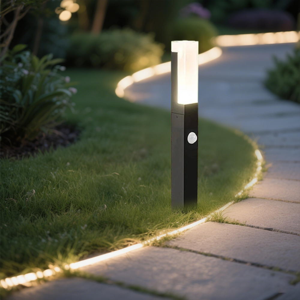 Modern Black Rectangular Sensor Outdoor Path Light  Lawn  60cm