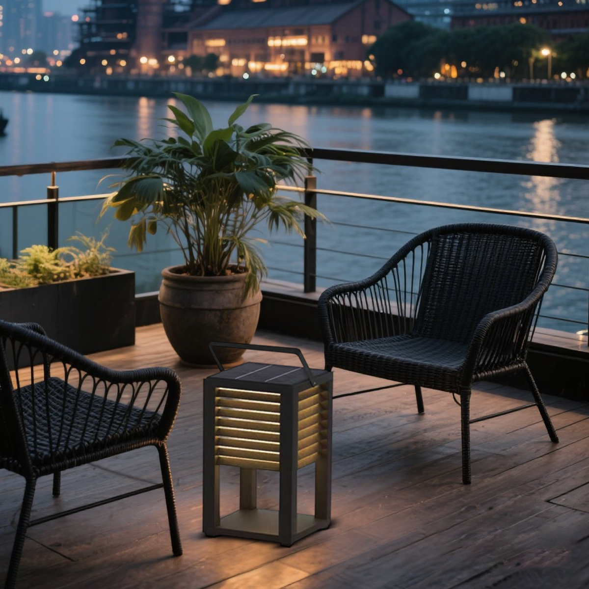 Irondale Modern Solar Outdoor Floor Lamp – Rectangular Black Lantern Light Garden/Patio