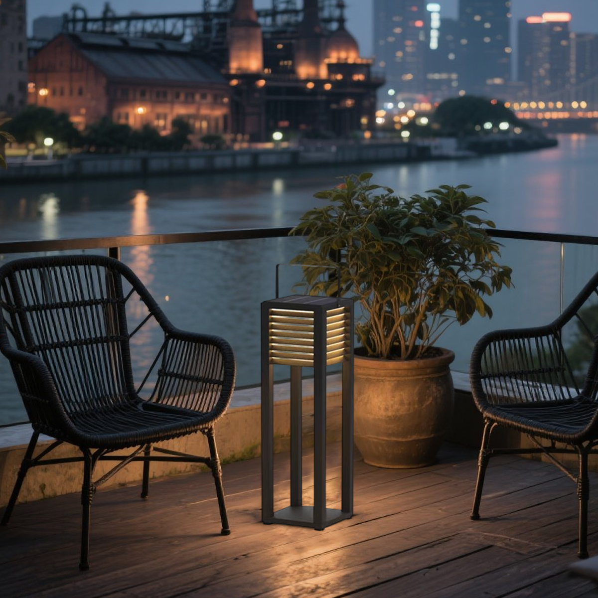 Irondale Modern Solar Outdoor Floor Lamp – Rectangular Black Lantern Light Garden/Patio