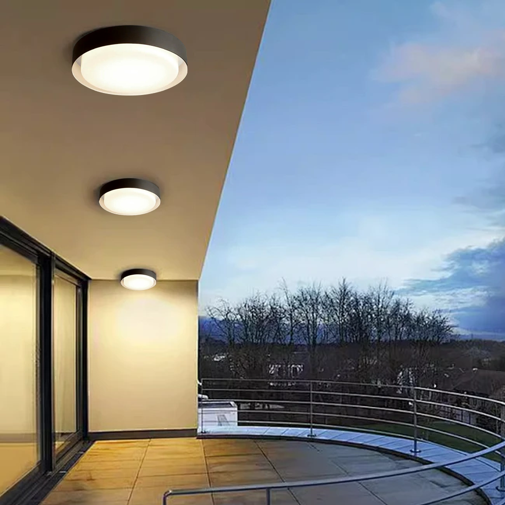 Modern Black Outdoor Ceiling Lights Metal Acrylic Round Outdoor
