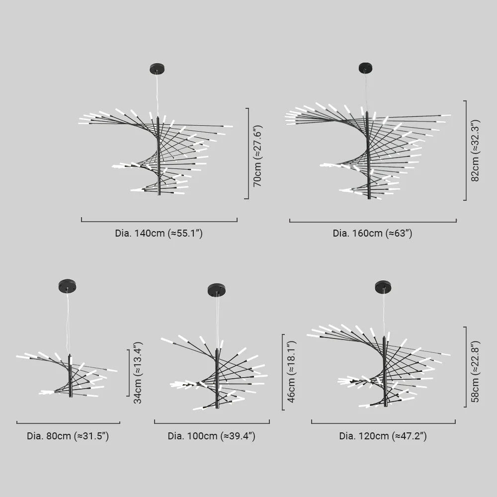 Modern Metal & Acrylic Chandelier - Black/Gold Spiral Design for Dining Room