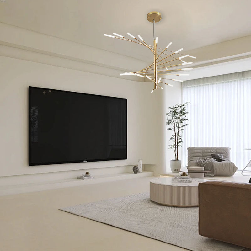 Modern Metal & Acrylic Chandelier - Black/Gold Spiral Design for Dining Room