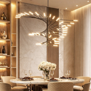 Excelis Modern Metal/Acrylic Chandelier - Black/Gold Spiral Design for Dining/Living Room