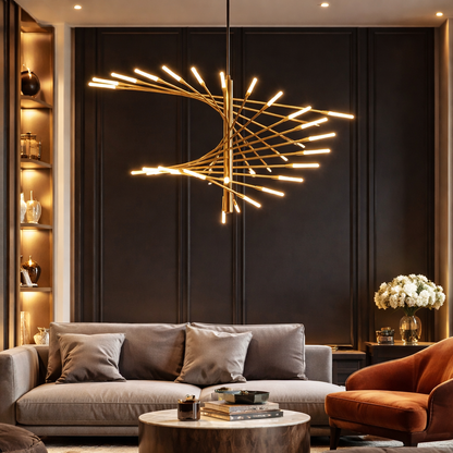 Excelis Modern Metal/Acrylic Chandelier - Black/Gold Spiral Design for Dining/Living Room