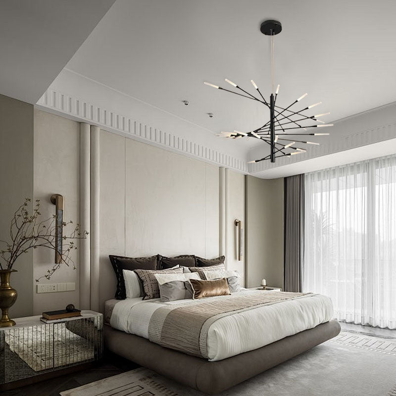 Modern Metal & Acrylic Chandelier - Black/Gold Spiral Design for Dining Room