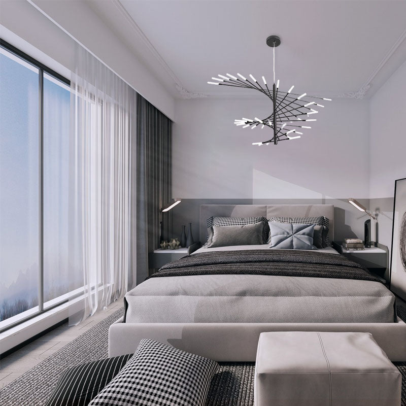 Modern Metal & Acrylic Chandelier - Black/Gold Spiral Design for Dining Room