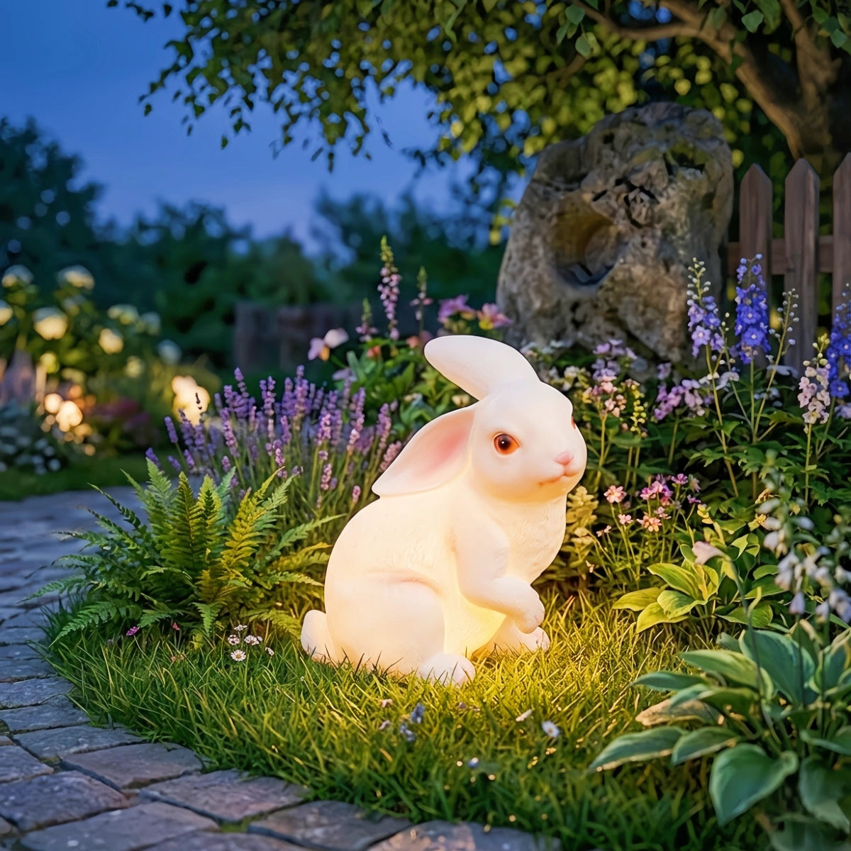 Vivara Easter Bunny Lawn Lamp — Fiberglass & Resin White for Garden