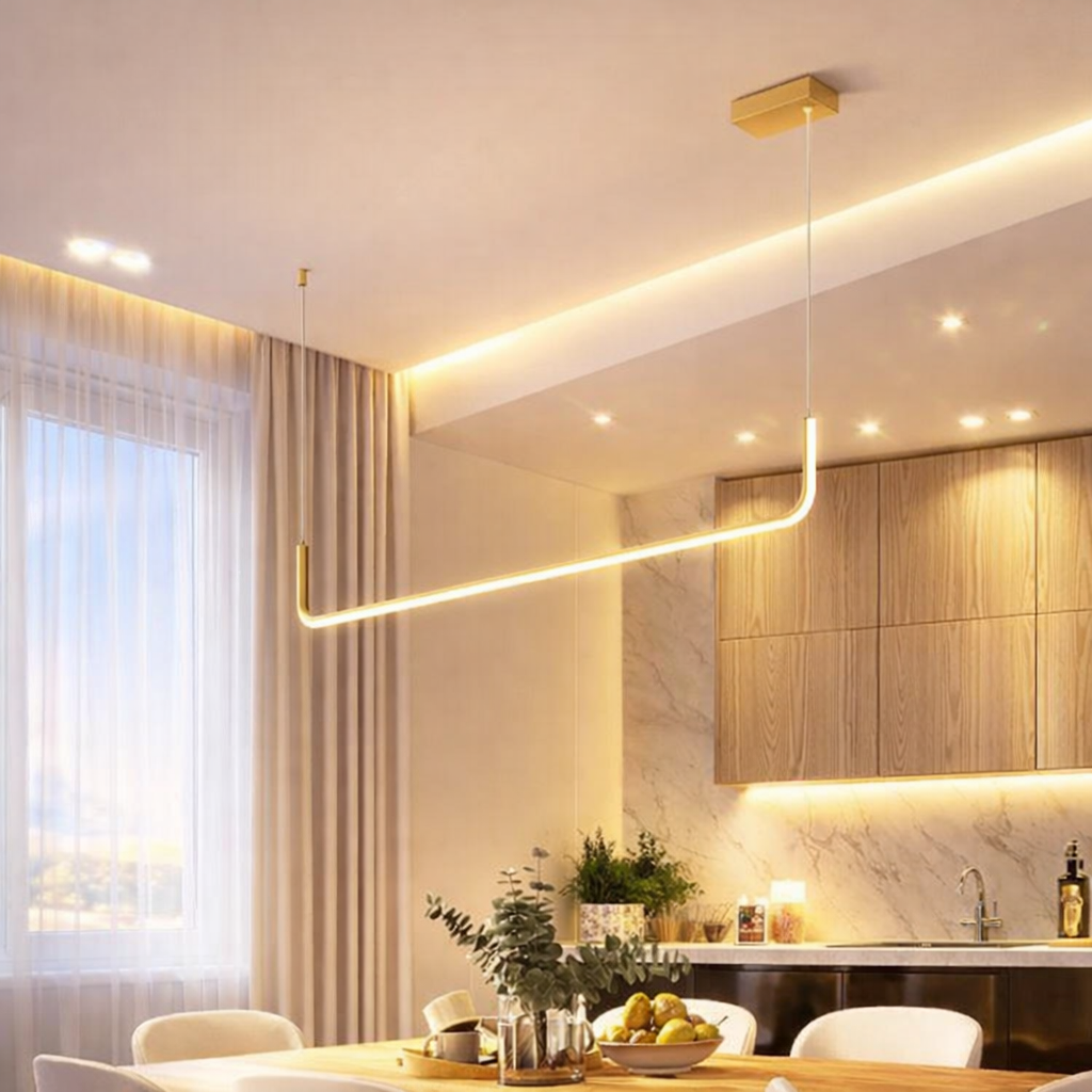 Arcato Minimalist Linear Pendant Light – Black/Gold Metal/Acrylic for Dining Room