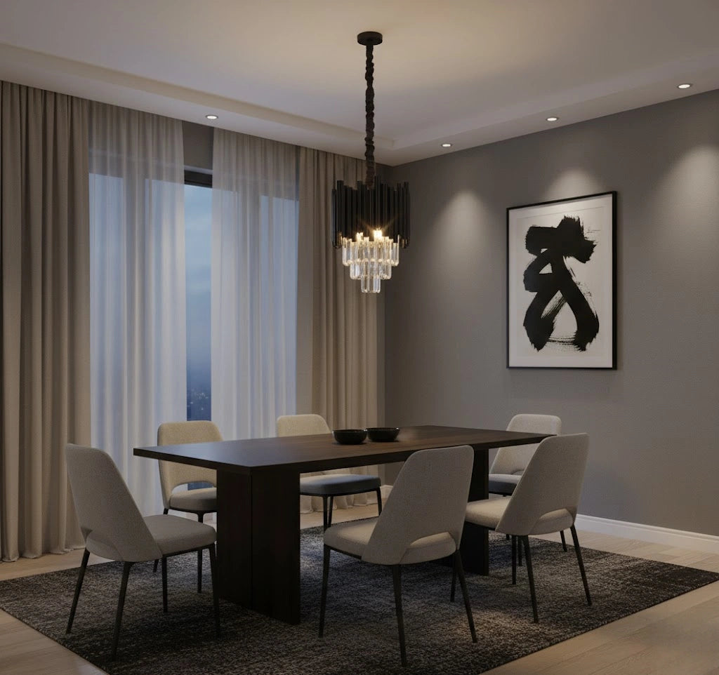 Modern Obsidian Mini Pendant Light with Crystal Detail