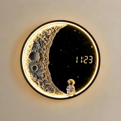 Art Deco Astronaut Wall Lamp - Modern Moon Metal Clock Light for Bedroom