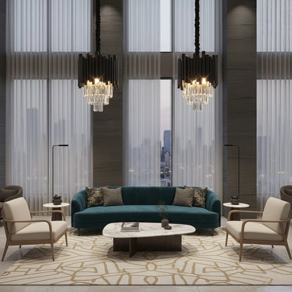 Modern Obsidian Mini Pendant Light with Crystal Detail