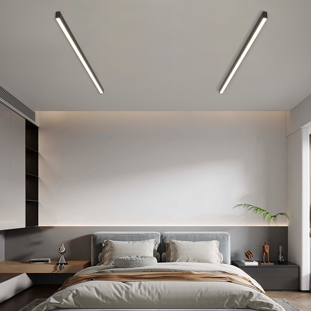 Minimalist Linear Black LED Ceiling Light for Bedroom