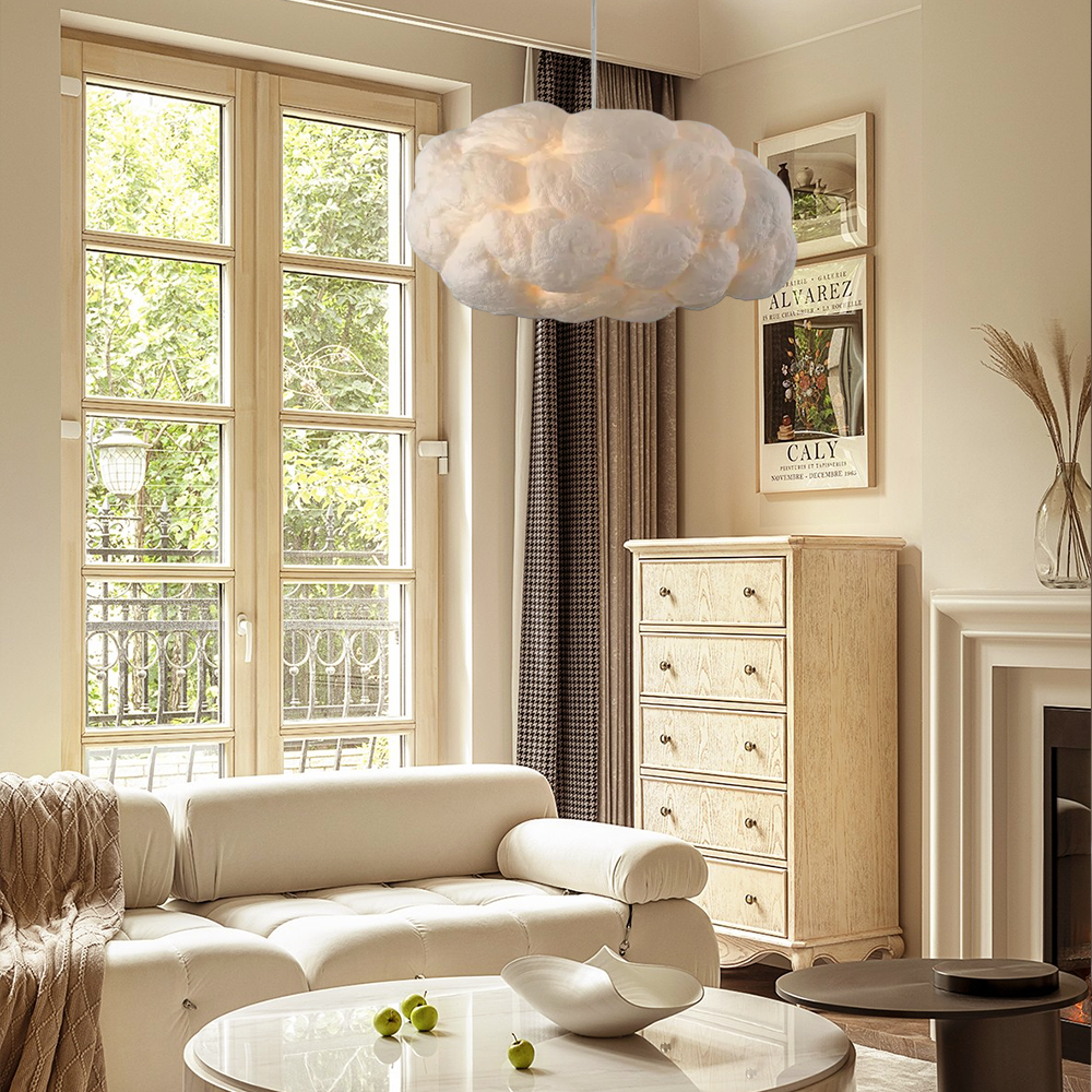 Art Deco White Cloud Fluffy Pendant Light for Living Room