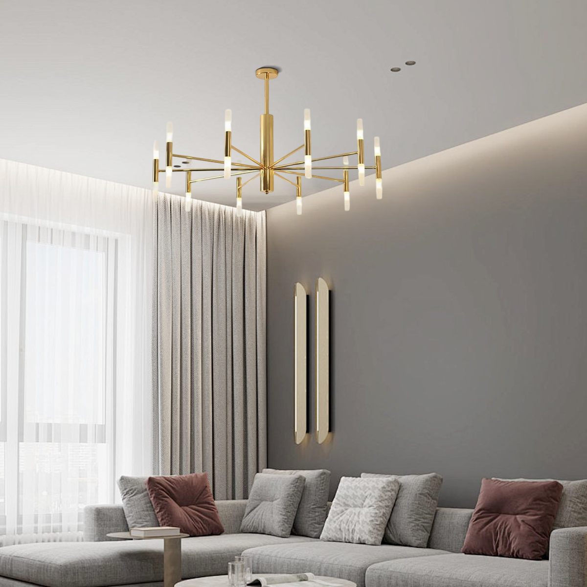 Royal Crystal Chandelier - Gold Metal Frame for Living Room