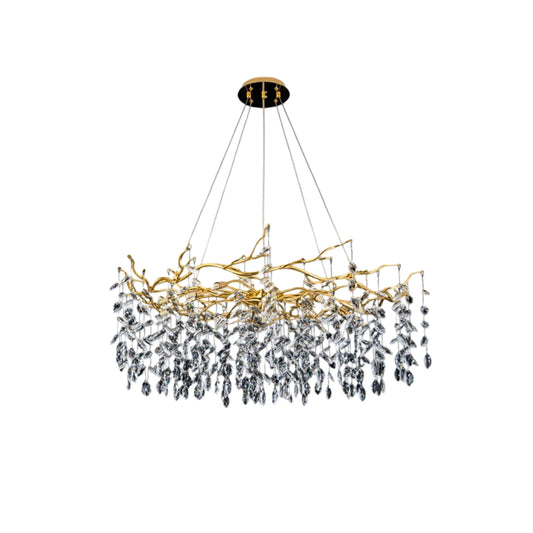 Chandelier - Crystal Cluster & Gold Metal Frame for Living Room