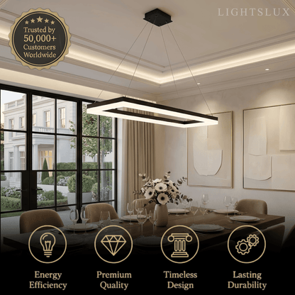 Arcato Modern Rectangular Pendant Light - Black Metal/Acrylic for Dining Room