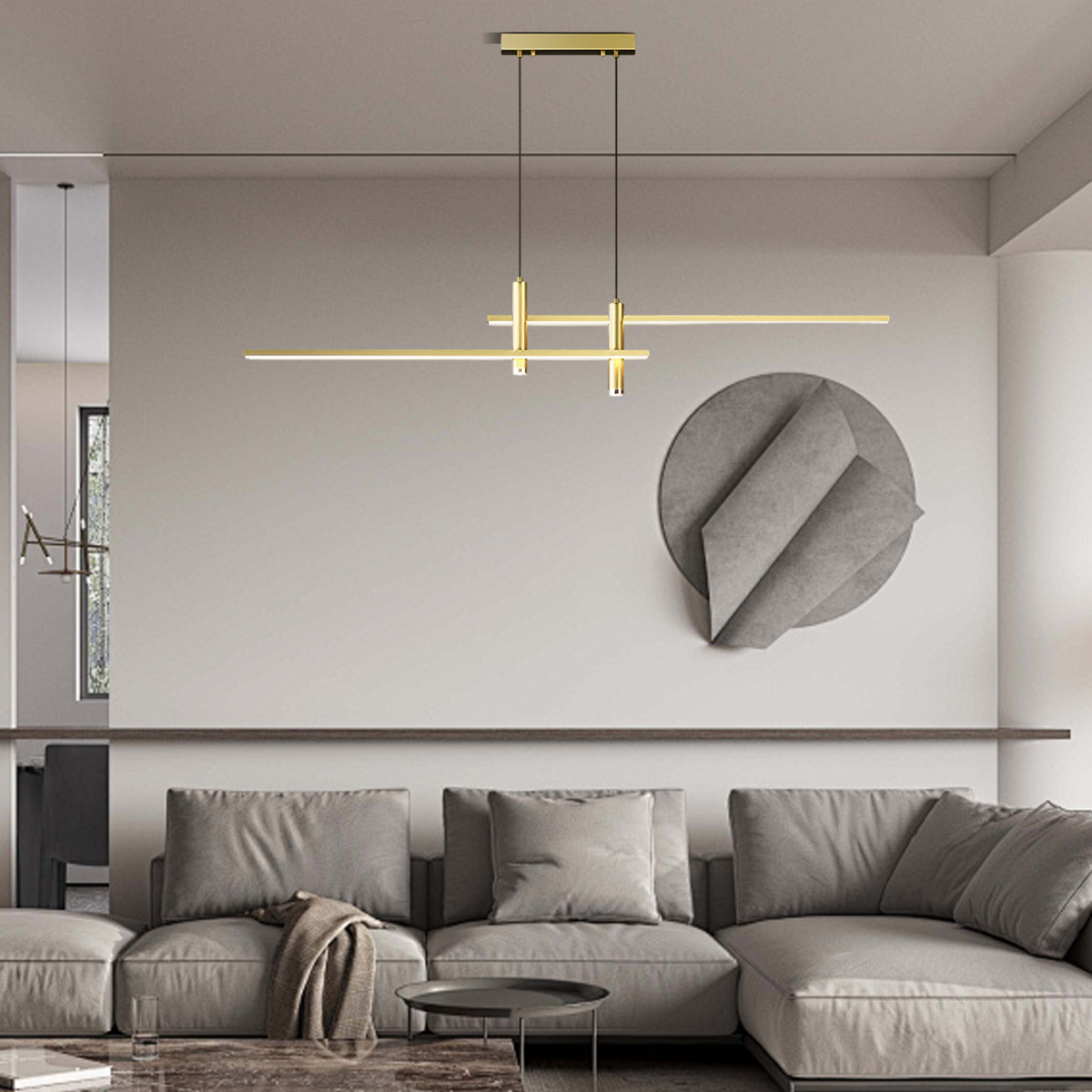 Modern Linear Pendant Light Gold for Living Room