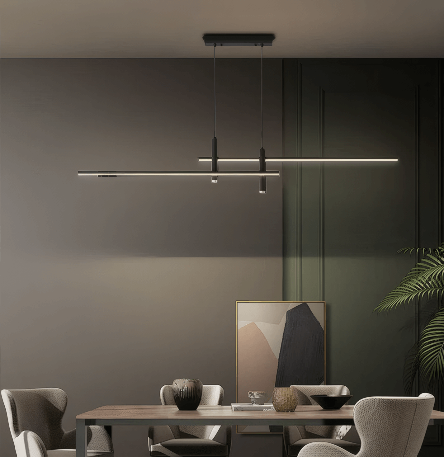 Modern Linear Pendant Light Black for Dining Room