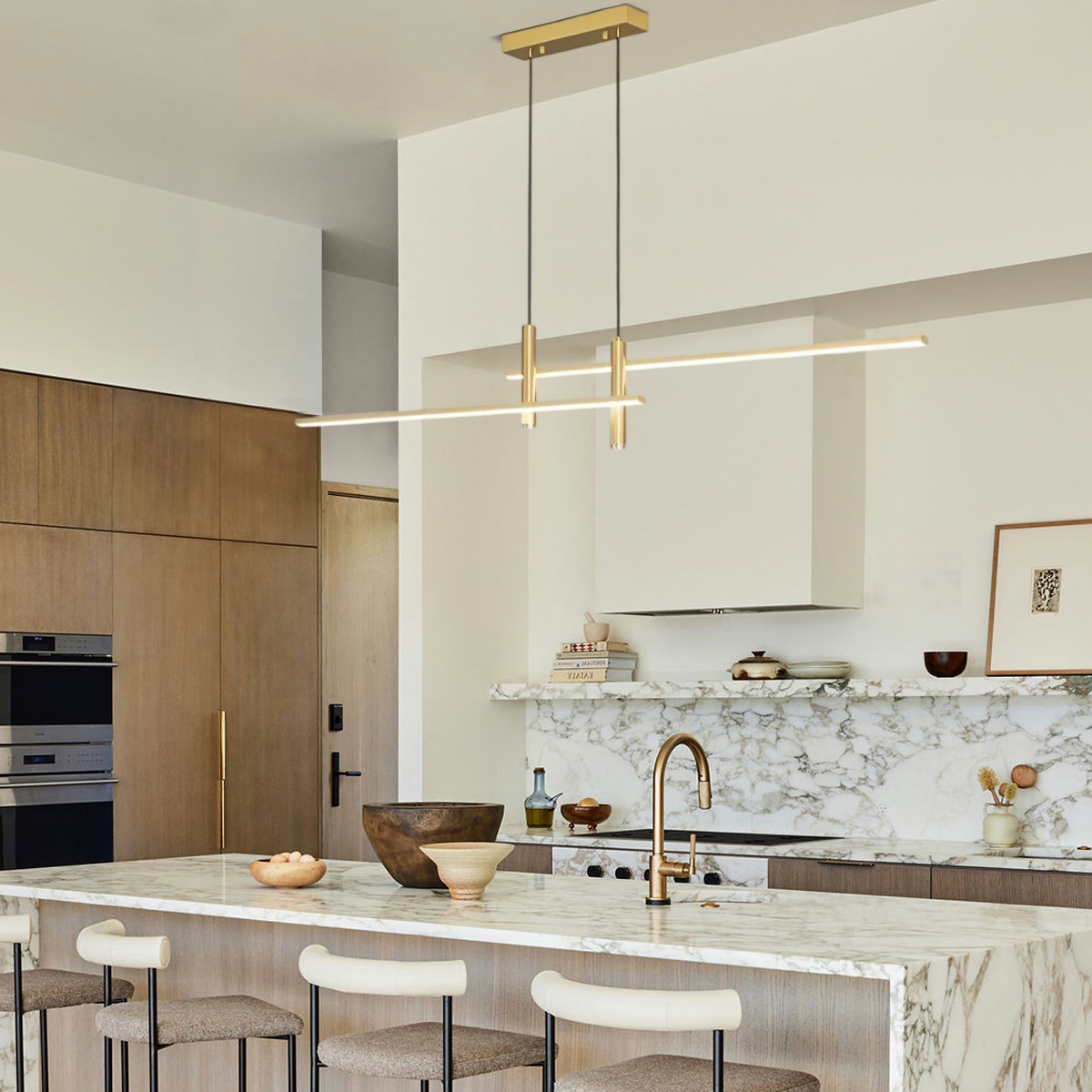 Modern Linear Pendant Light Gold for Kitchen Island