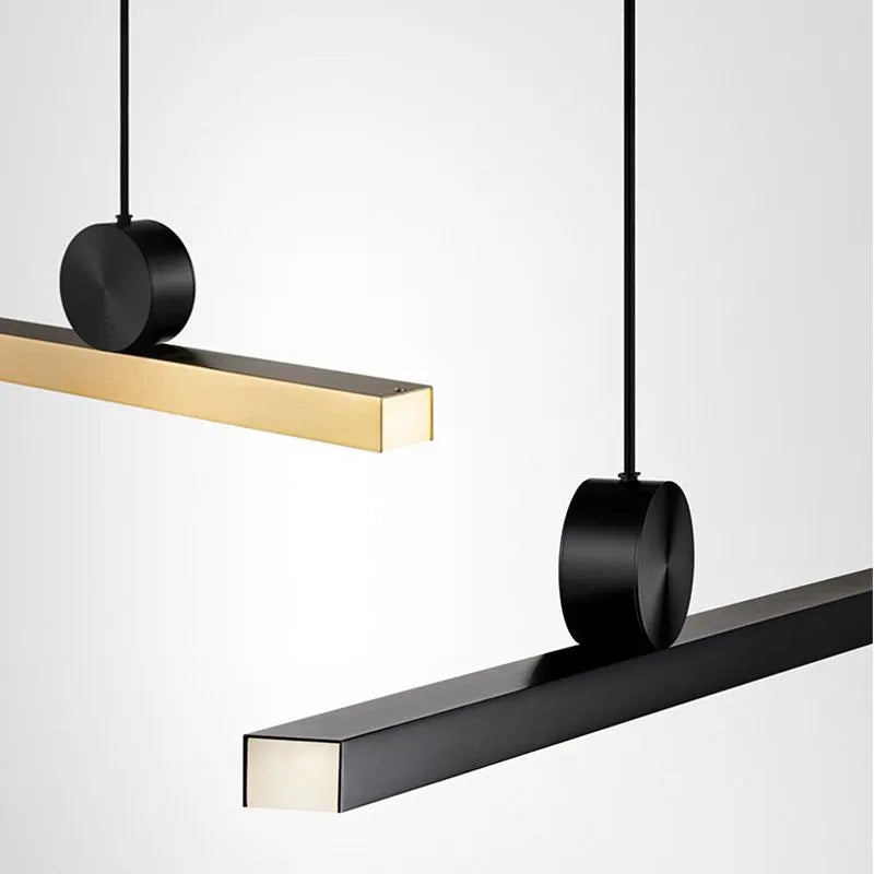 Modern Black Pendant Light - Asymmetrical Metal Linear