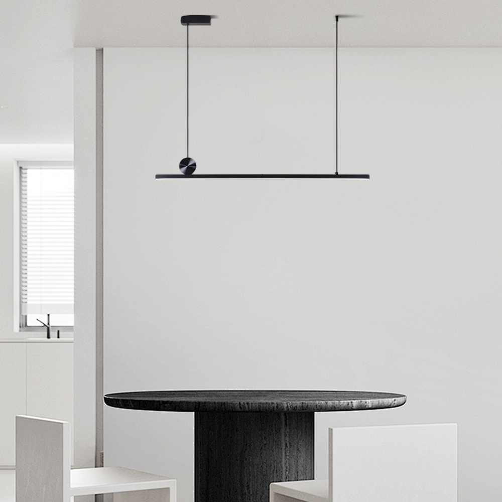 Modern Black Pendant Light - Asymmetrical Metal Linear Dining Room