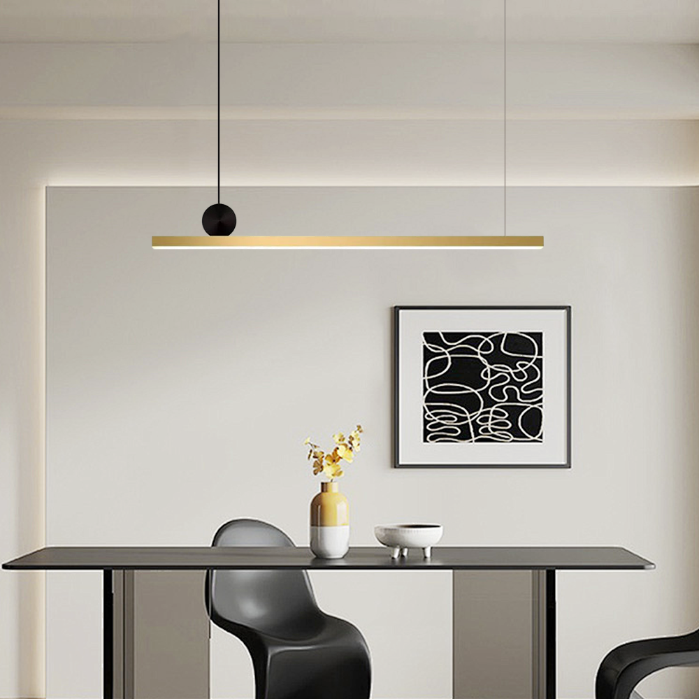 Modern Black Pendant Light - Asymmetrical Metal Linear Dining Room