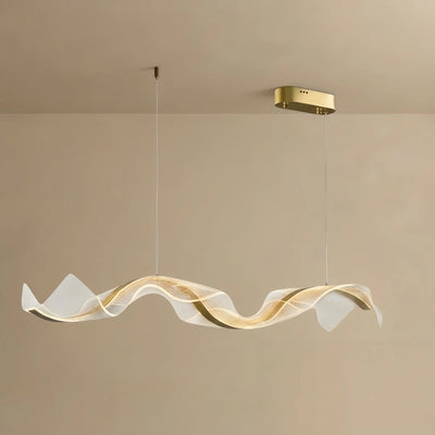 Excelis Modern Metal & Acrylic Pendant Light - Gold Wave Design for Dining Room