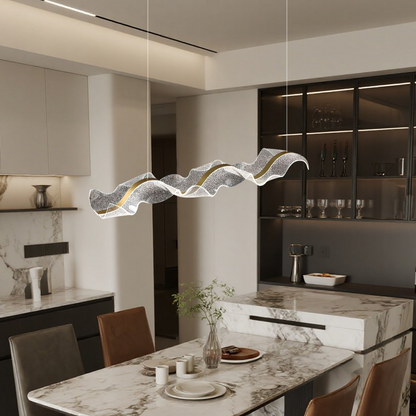 Modern Metal & Acrylic Pendant Light - Gold Wave Design for Dining Room 