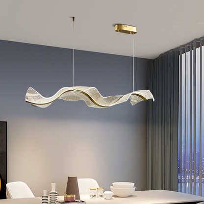 Modern Metal & Acrylic Pendant Light - Gold Wave Design for Dining Room