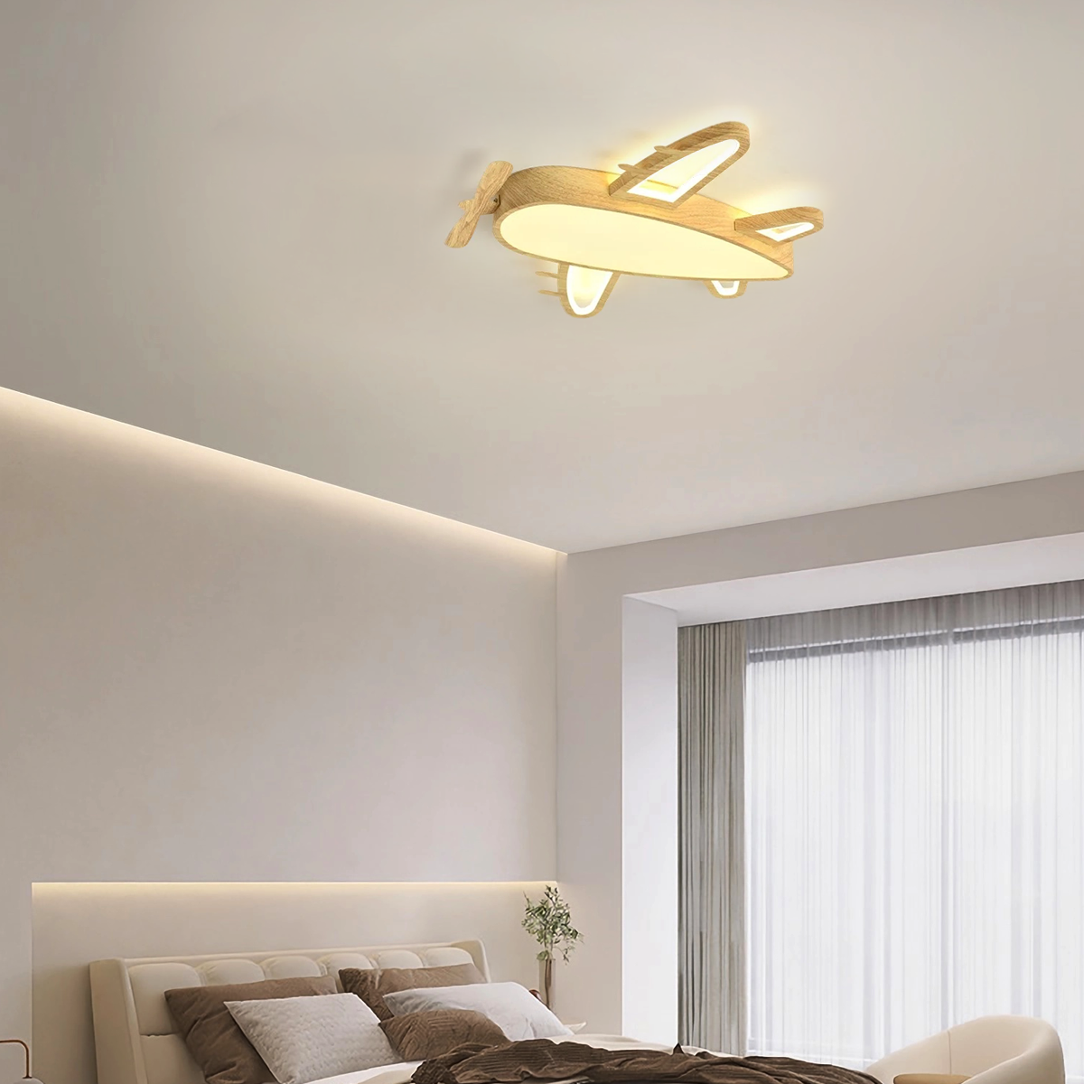 Ceiling Light - Wood & Acrylic Plane Design for Children's Room