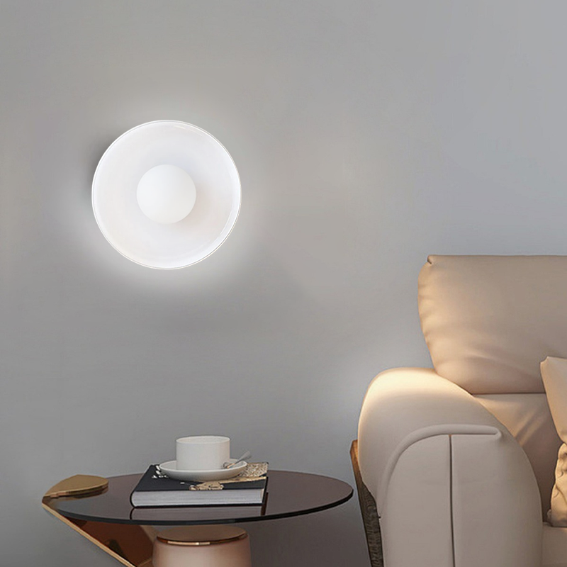 Modern round ceiling light in entrance, White Glass