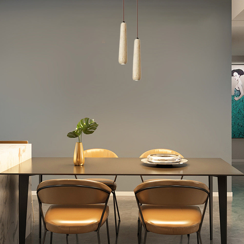 Pendant Light — Natural Wood & Stone Cylinder for Dining Room