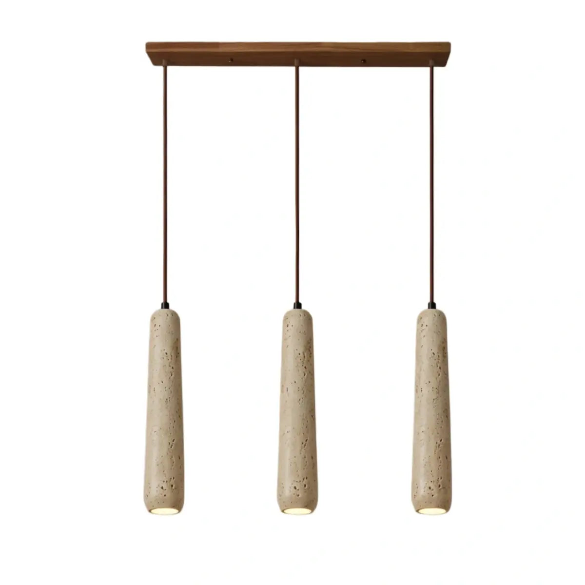Lámpara colgante moderna Zenno — Cilindro de madera natural y piedra para comedor