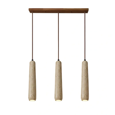 Lámpara colgante moderna Zenno — Cilindro de madera natural y piedra para comedor
