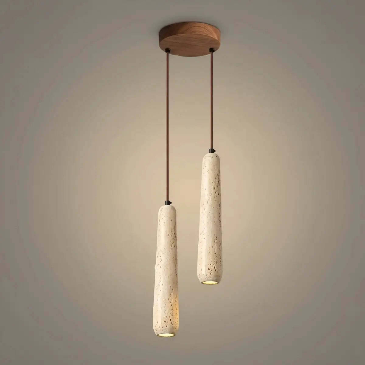 Moderne Pendelleuchte Zenno – Zylinder aus Naturholz und Stein für das Esszimmer