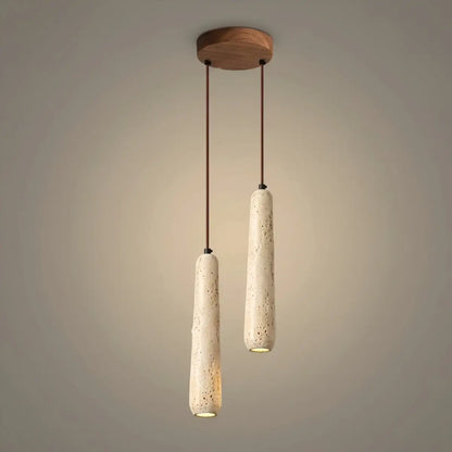 Moderne Pendelleuchte Zenno – Zylinder aus Naturholz und Stein für das Esszimmer