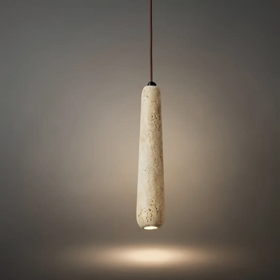 Lámpara colgante moderna Zenno — Cilindro de madera natural y piedra para comedor